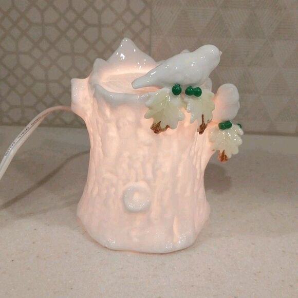 Vintage Ceramic Night Light Accent Lamp Tree Stump Birds Leaves Soft Glow 1950s - Picture 1 of 13
